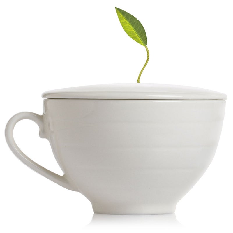 Tea Forte Cafe Cup White Porcelain Tea Cup and Lid, Steeps 8 oz., Microwave and Dishwasher Safe - Image 1